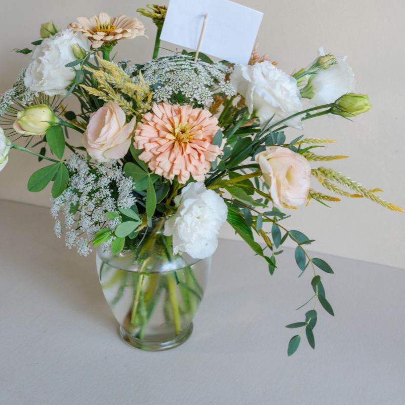 Sympathy arrangement in pink and white